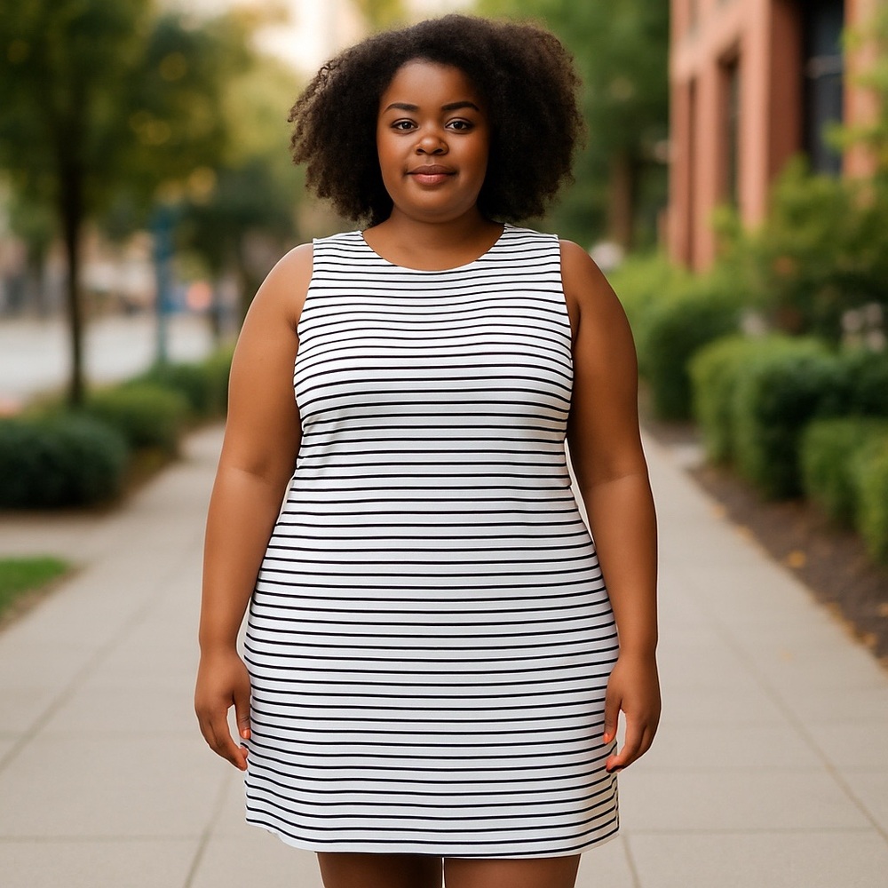Talbots Black and White Sleeveless Sheath Dress